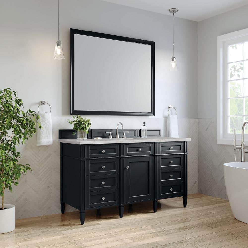 James Martin Vanities Brittany 60" Black Onyx Bathroom Vanity with Quartz Top