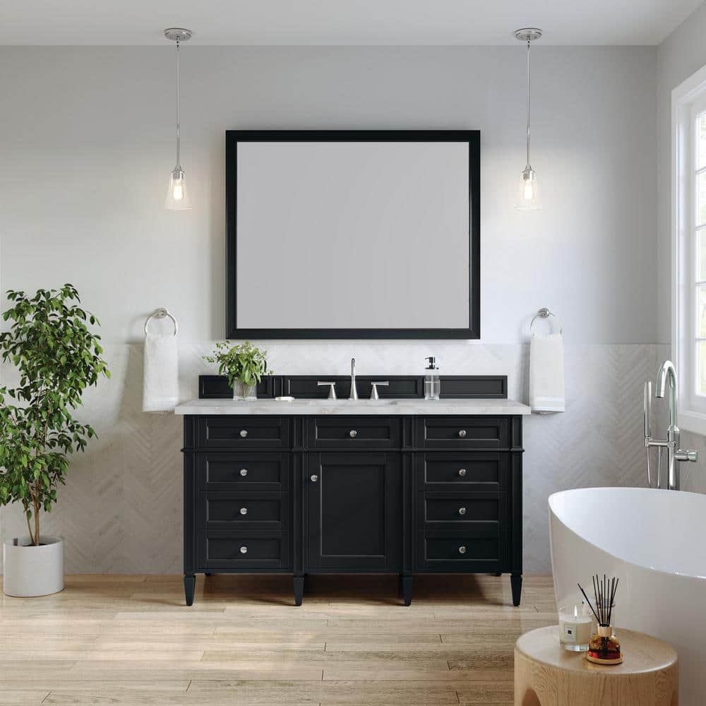 James Martin Vanities Brittany 60" Black Onyx Bathroom Vanity with Quartz Top