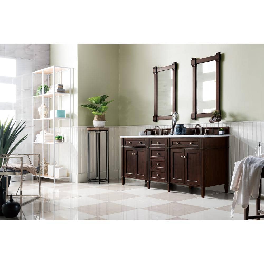 James Martin Vanities Brittany 72" Double Bath Vanity in Burnished Mahogany with Carrara Marble Top
