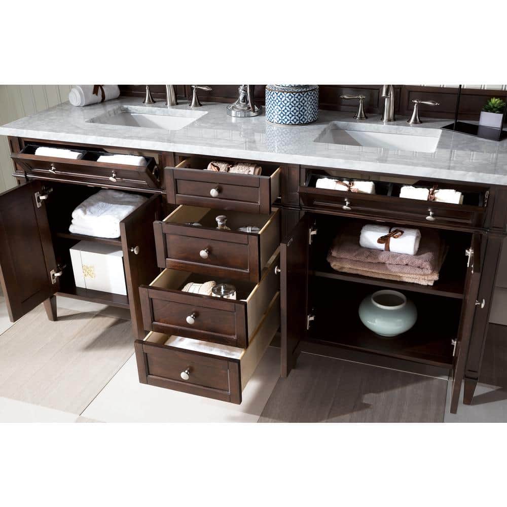 James Martin Vanities Brittany 72" Double Bath Vanity in Burnished Mahogany with Carrara Marble Top