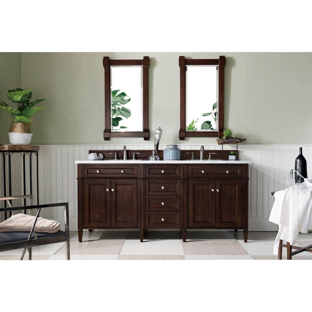 James Martin Vanities Brittany 72" Double Bath Vanity in Burnished Mahogany with Carrara Marble Top