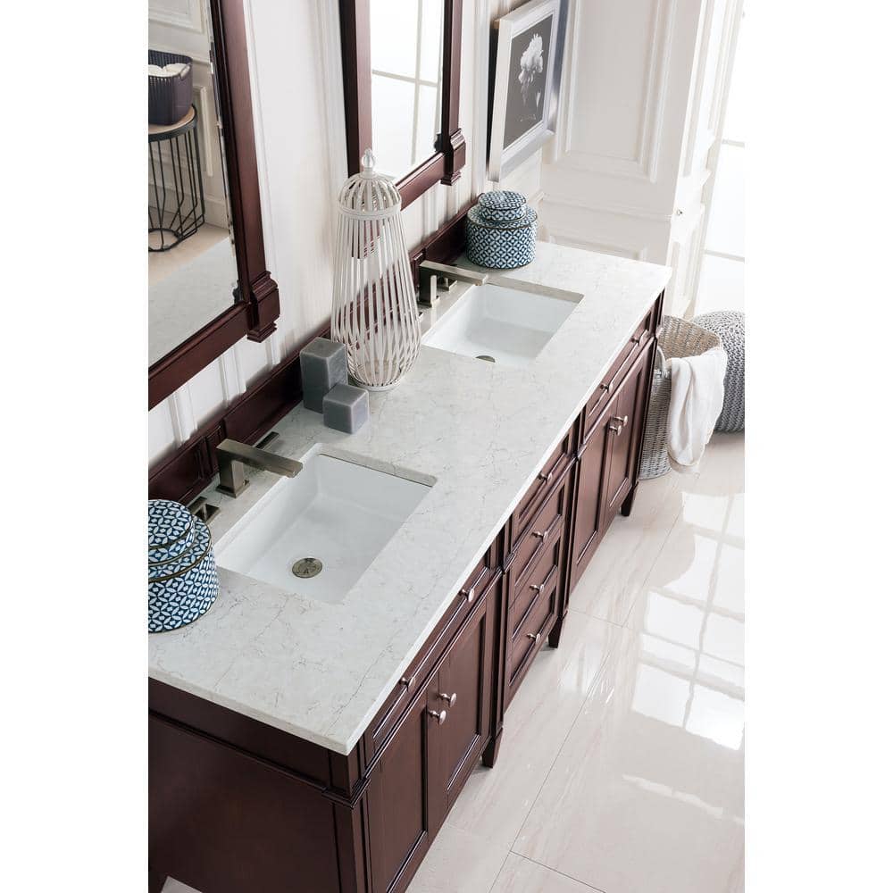 James Martin Vanities Brittany 72" Double Bath Vanity in Burnished Mahogany with Quartz Top