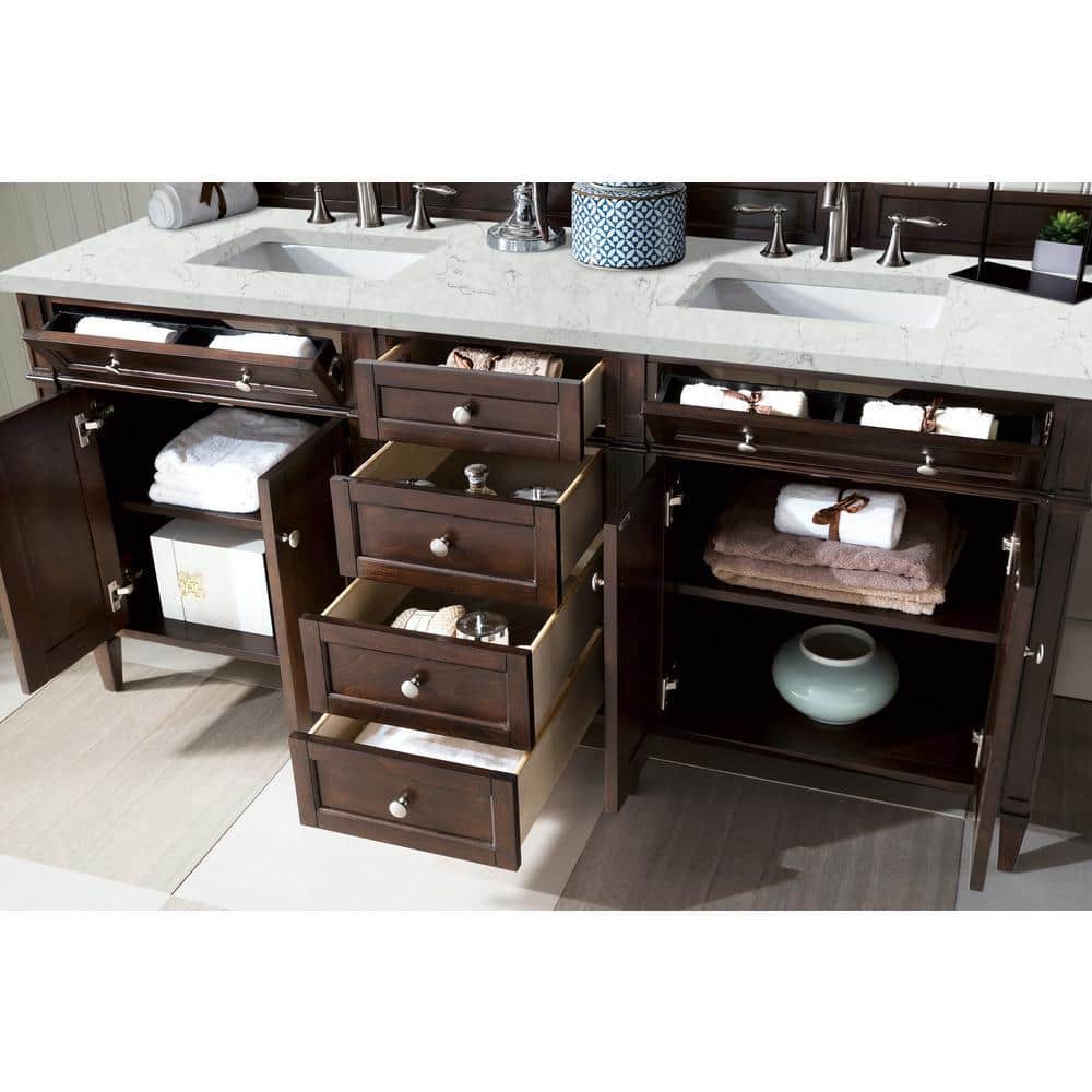 James Martin Vanities Brittany 72" Double Bath Vanity in Burnished Mahogany with Quartz Top