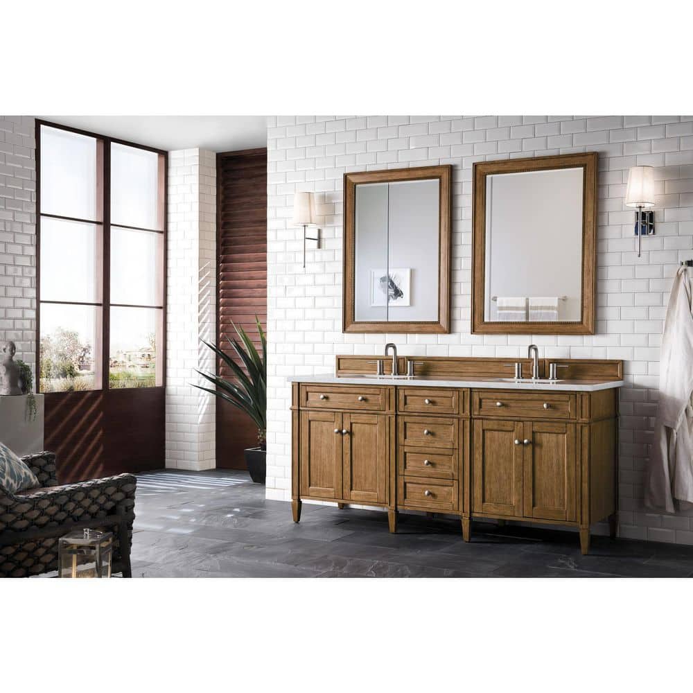 James Martin Vanities Brittany 72-inch Bathroom Vanity in Saddle Brown with Arctic Fall Top