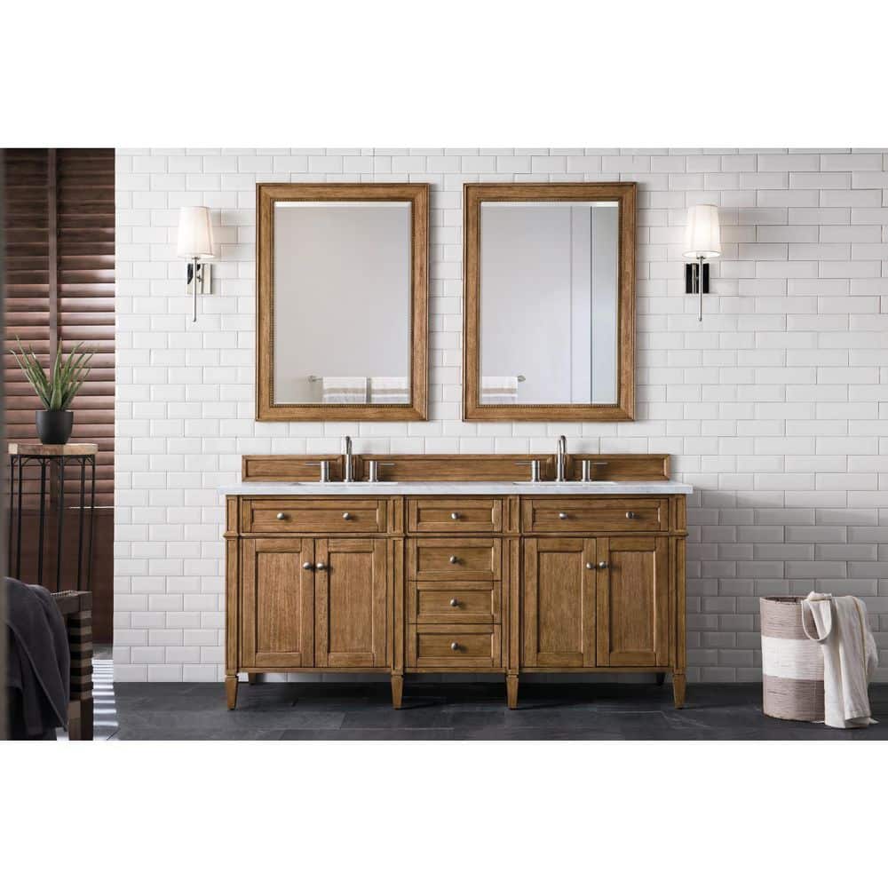 James Martin Vanities Brittany 72-inch Bathroom Vanity in Saddle Brown with Arctic Fall Top