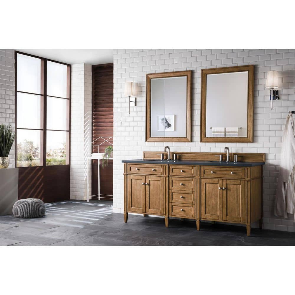James Martin Vanities Brittany 72" Saddle Brown Double Vanity with Charcoal Soapstone Quartz Top