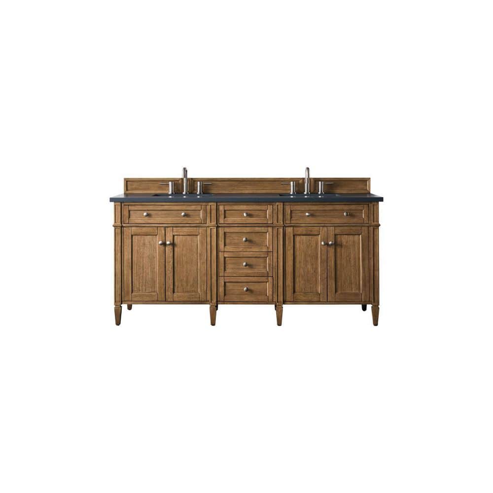 James Martin Vanities Brittany 72" Saddle Brown Double Vanity with Charcoal Soapstone Quartz Top