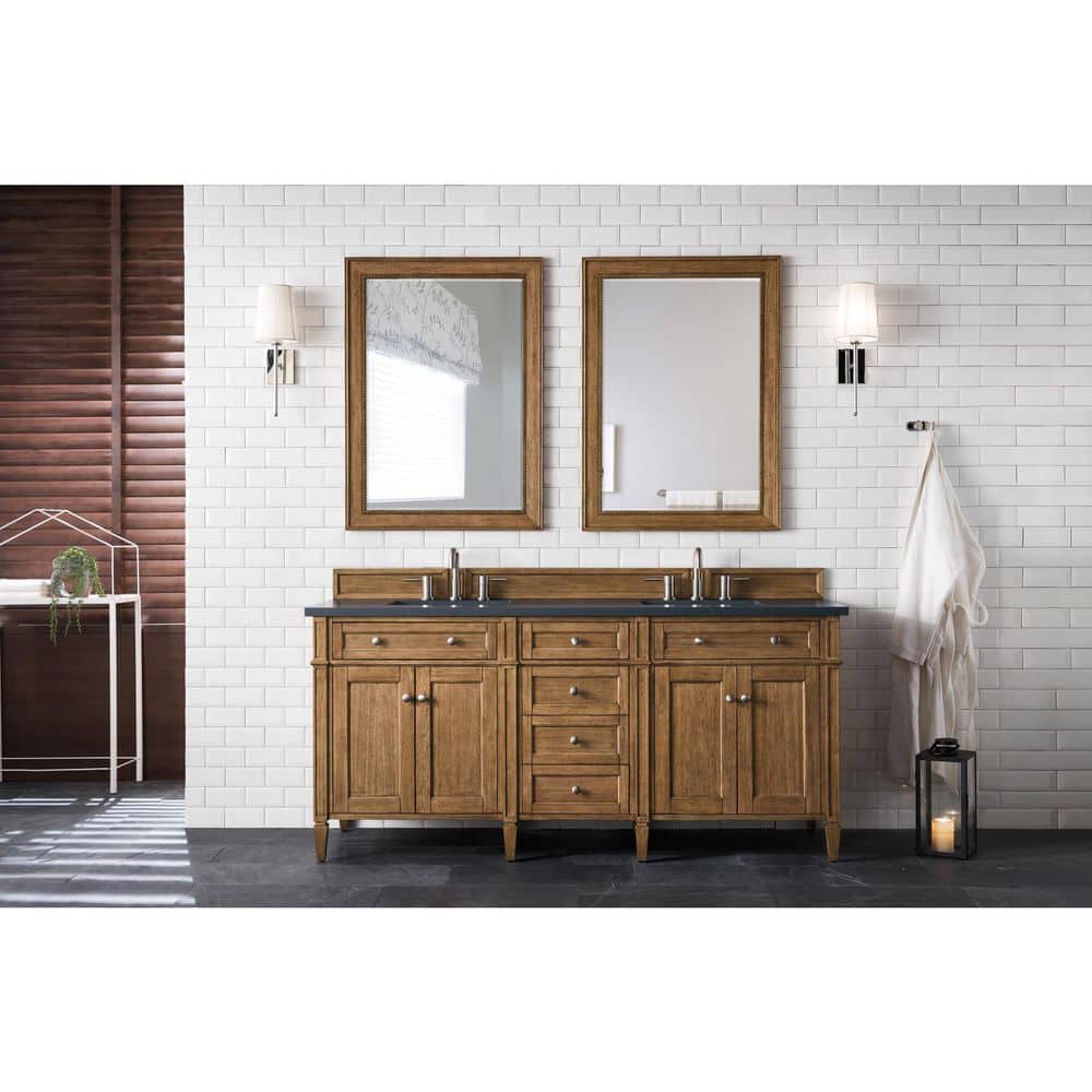 James Martin Vanities Brittany 72" Saddle Brown Double Vanity with Charcoal Soapstone Quartz Top