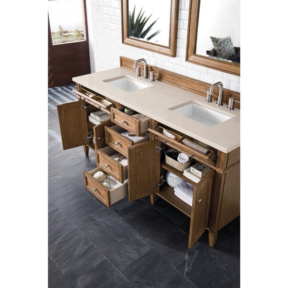 James Martin Vanities Brittany 72" Saddle Brown Bathroom Vanity with Eternal Marfil Quartz Top