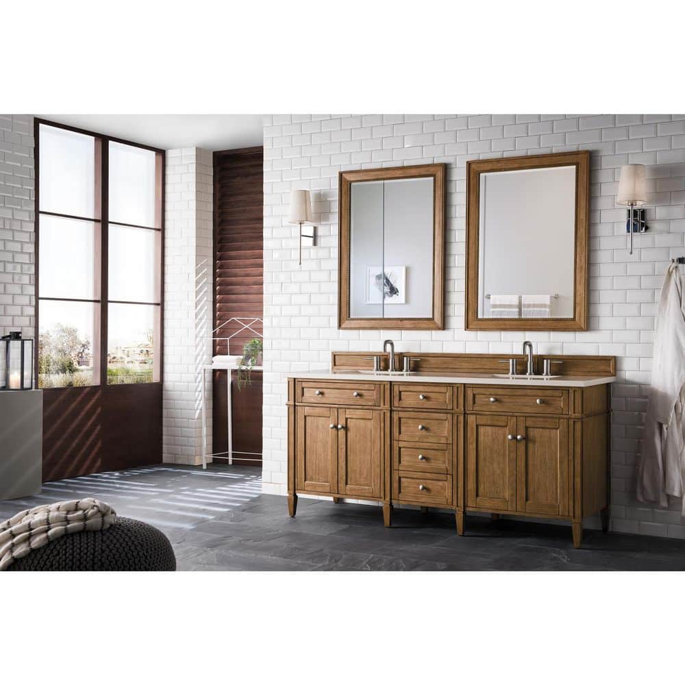 James Martin Vanities Brittany 72" Saddle Brown Bathroom Vanity with Eternal Marfil Quartz Top