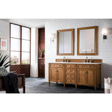 James Martin Vanities Brittany 72" Saddle Brown Double Vanity with White Zeus Quartz Top