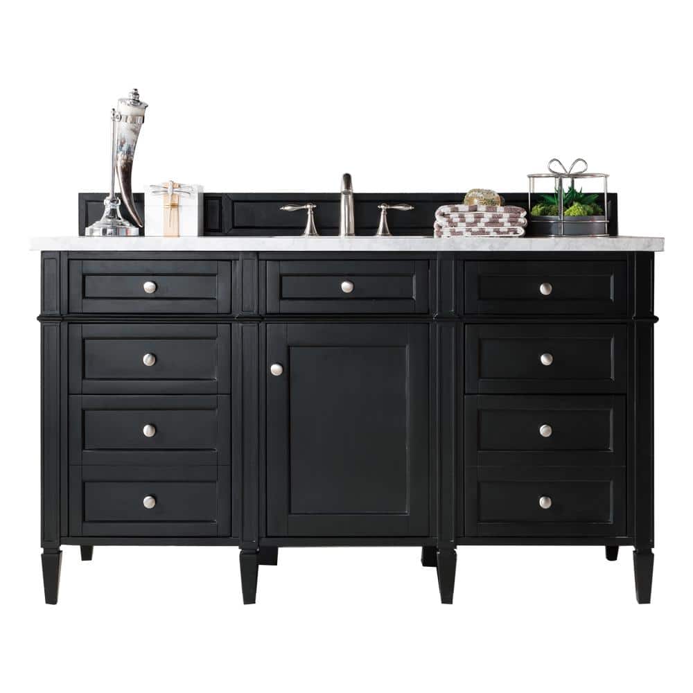 James Martin Vanities Brittany 60" Single Bath Vanity in Black Onyx with Arctic Fall Top