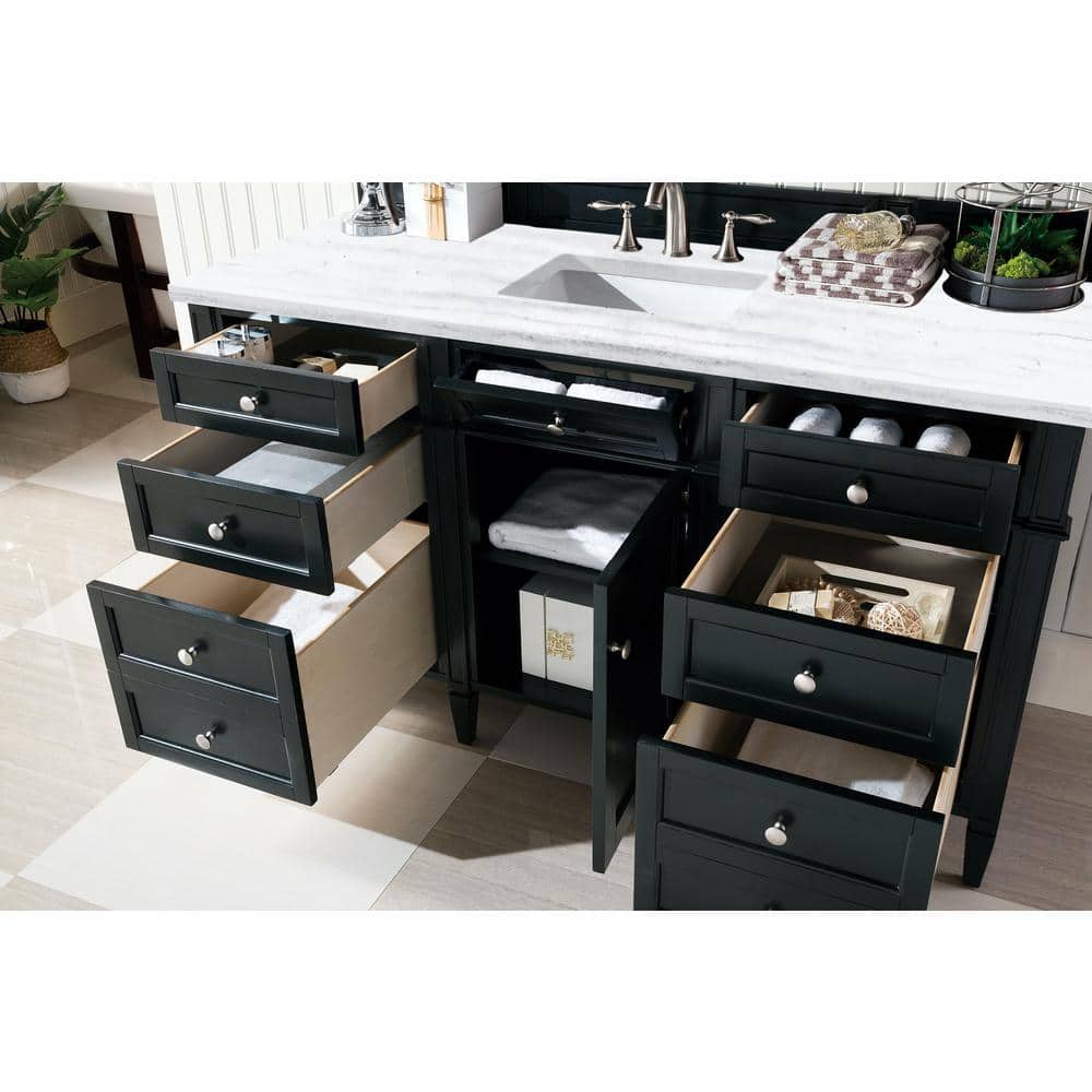 James Martin Vanities Brittany 60" Single Bath Vanity in Black Onyx with Arctic Fall Top
