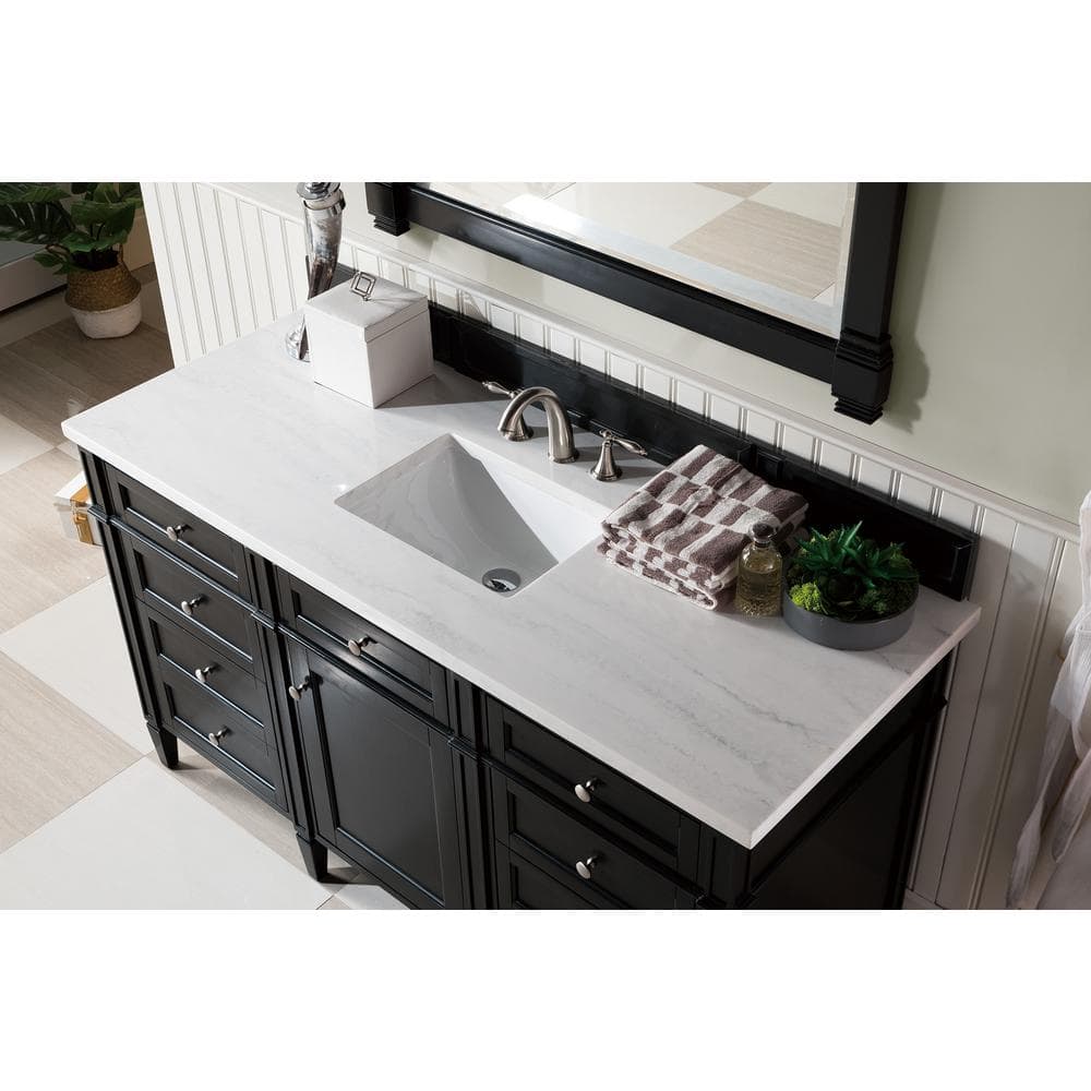 James Martin Vanities Brittany 60" Single Bath Vanity in Black Onyx with Arctic Fall Top