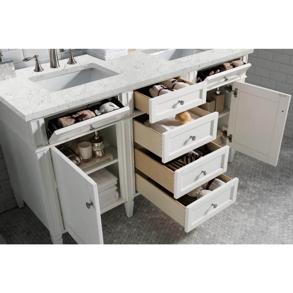 James Martin Vanities Brittany 60-inch Double Bath Vanity in Bright White with Quartz Top