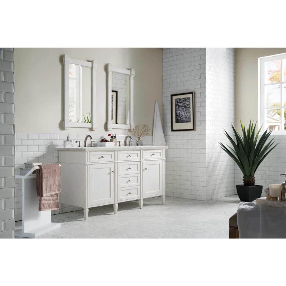 James Martin Vanities Brittany 60-inch Double Bath Vanity in Bright White with Quartz Top