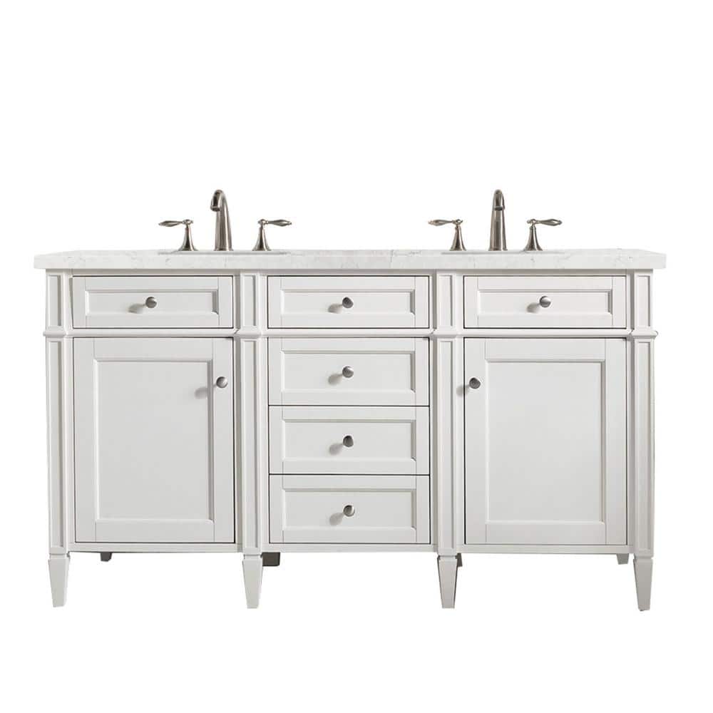 James Martin Vanities Brittany 60-inch Double Bath Vanity in Bright White with Quartz Top