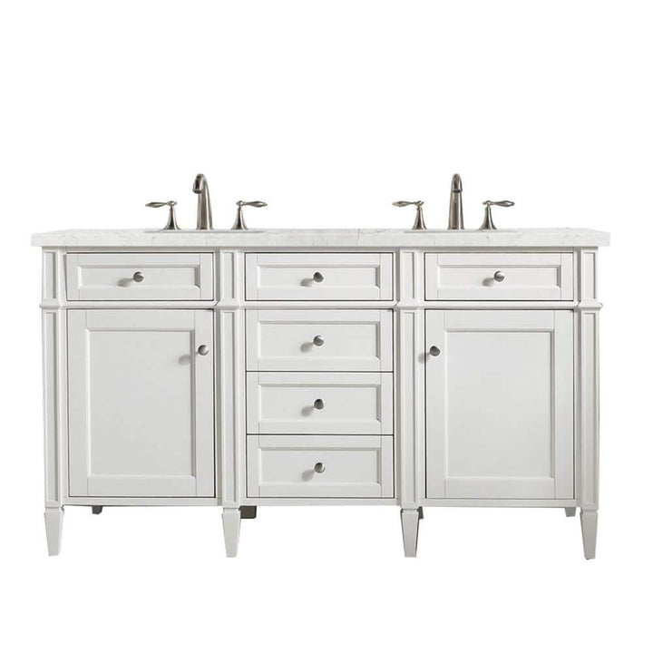 James Martin Vanities Brittany 60-inch Double Bath Vanity in Bright White with Quartz Top