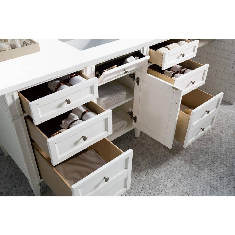James Martin Vanities Brittany 60-Inch Bright White Single Bath Vanity with Quartz Top