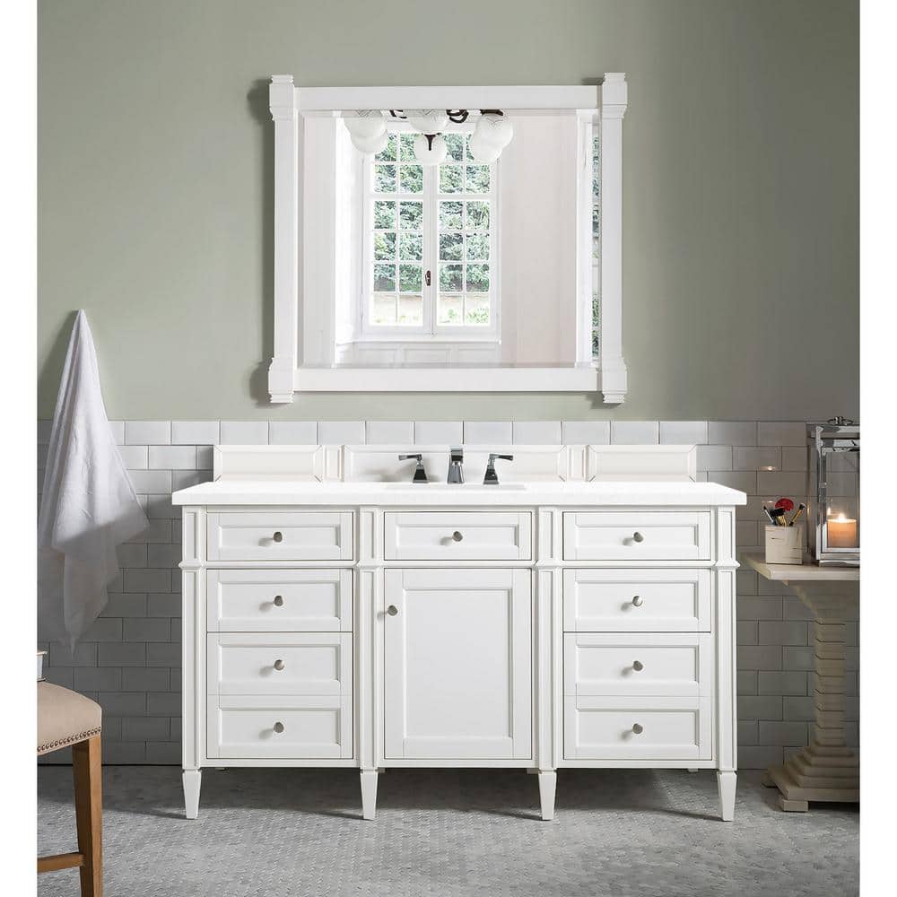 James Martin Vanities Brittany 60-Inch Bright White Single Bath Vanity with Quartz Top