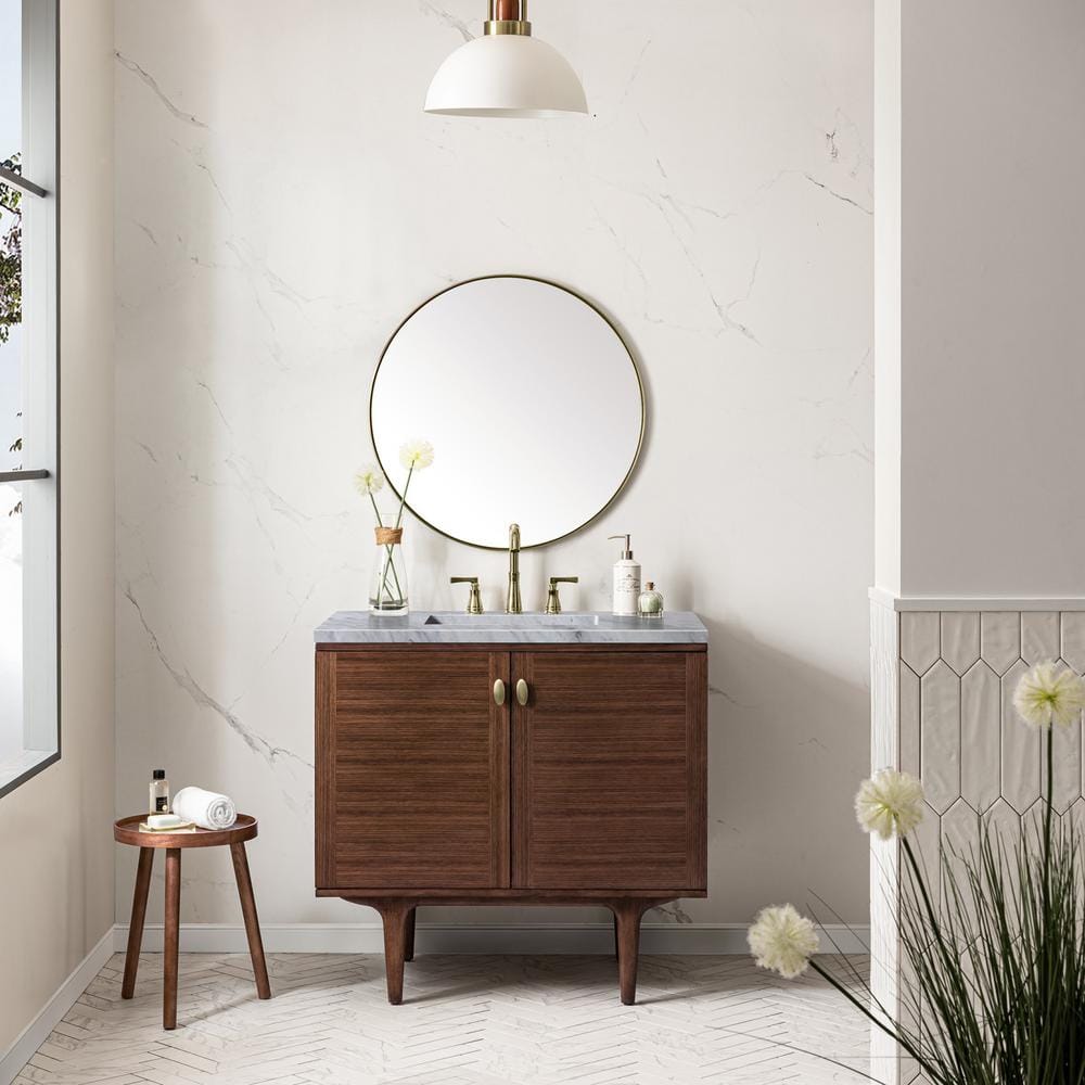 James Martin Vanities Amberly 36" Bathroom Vanity with Carrara Marble Top