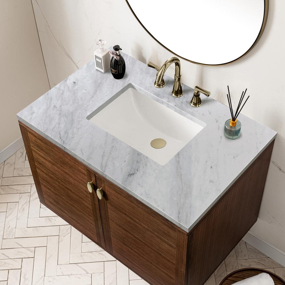 James Martin Vanities Amberly 36" Bathroom Vanity with Carrara Marble Top