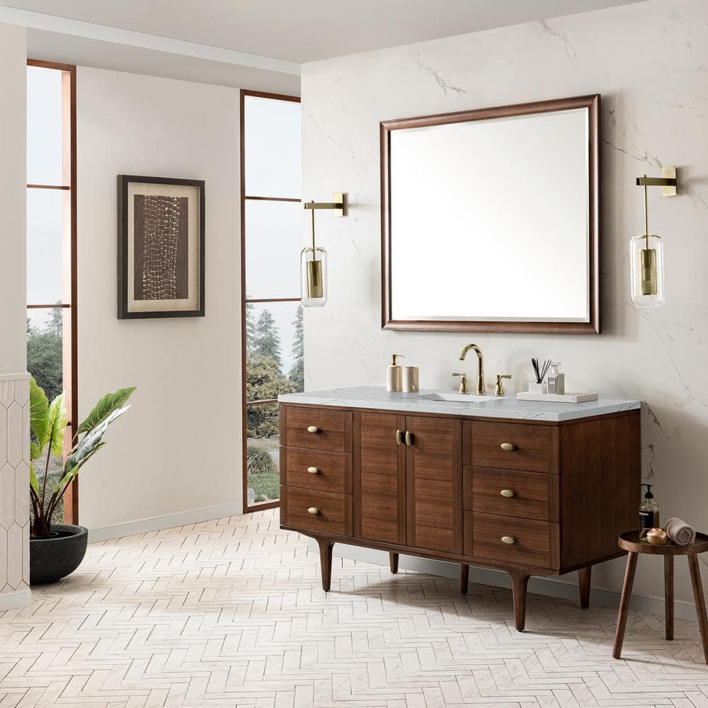 James Martin Vanities Amberly 60" Bathroom Vanity in Walnut with Quartz Top