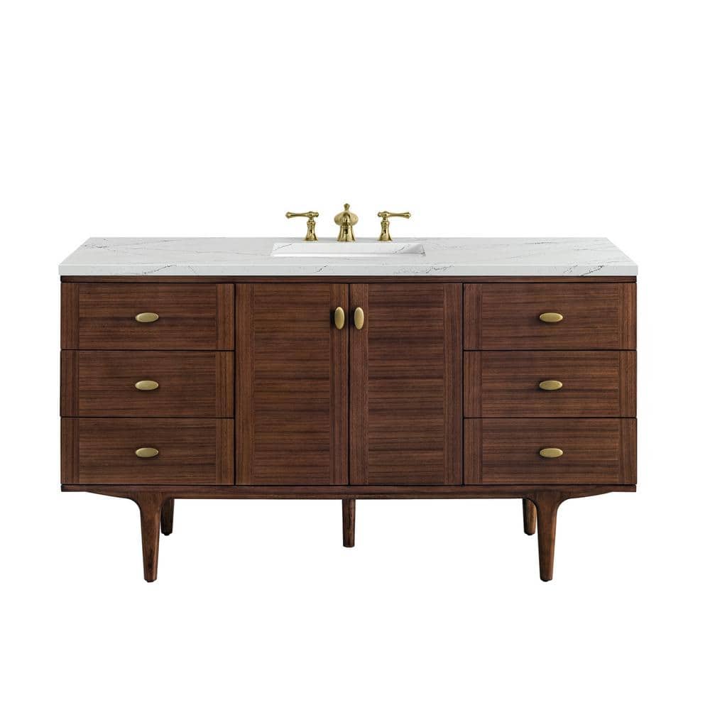 James Martin Vanities Amberly 60" Bathroom Vanity in Walnut with Quartz Top