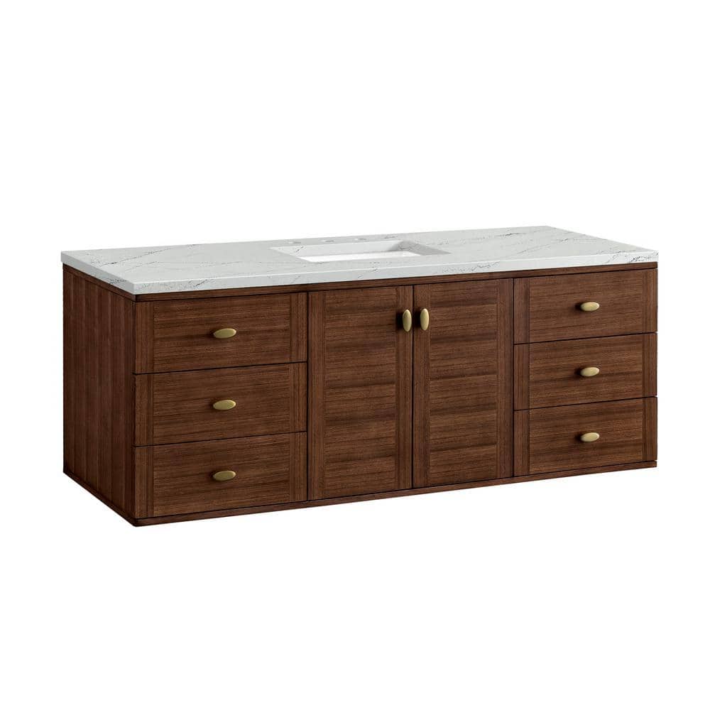 James Martin Vanities Amberly 60" Bathroom Vanity in Walnut with Quartz Top