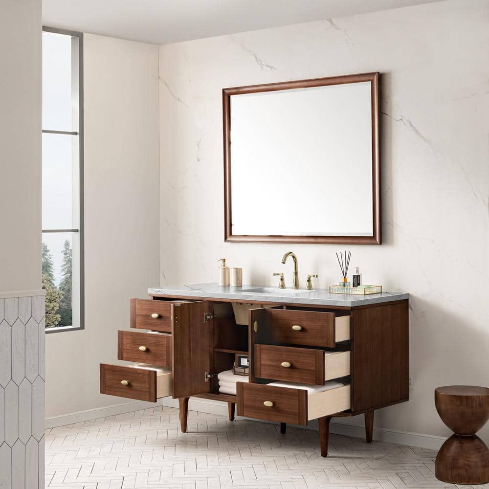 James Martin Vanities Amberly 60" Bathroom Vanity in Walnut with Quartz Top