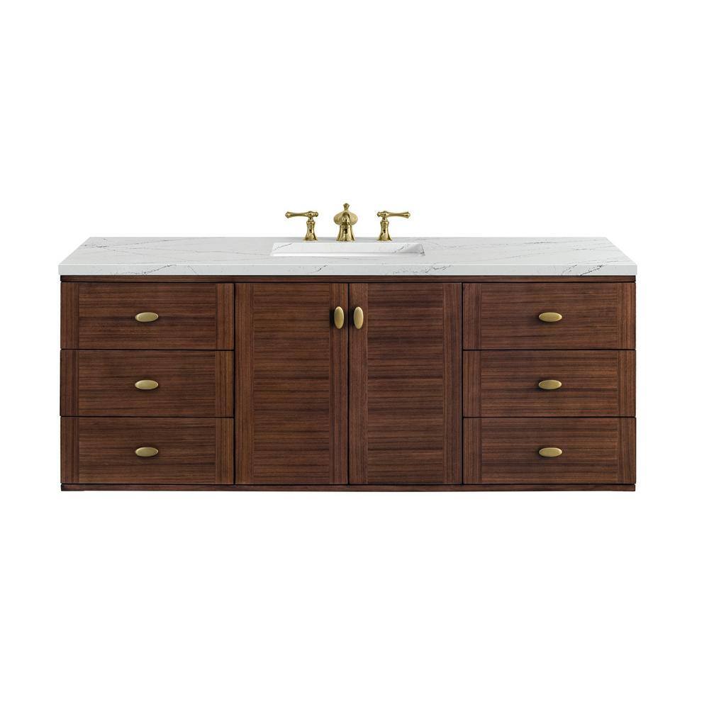 James Martin Vanities Amberly 60" Bathroom Vanity in Walnut with Quartz Top
