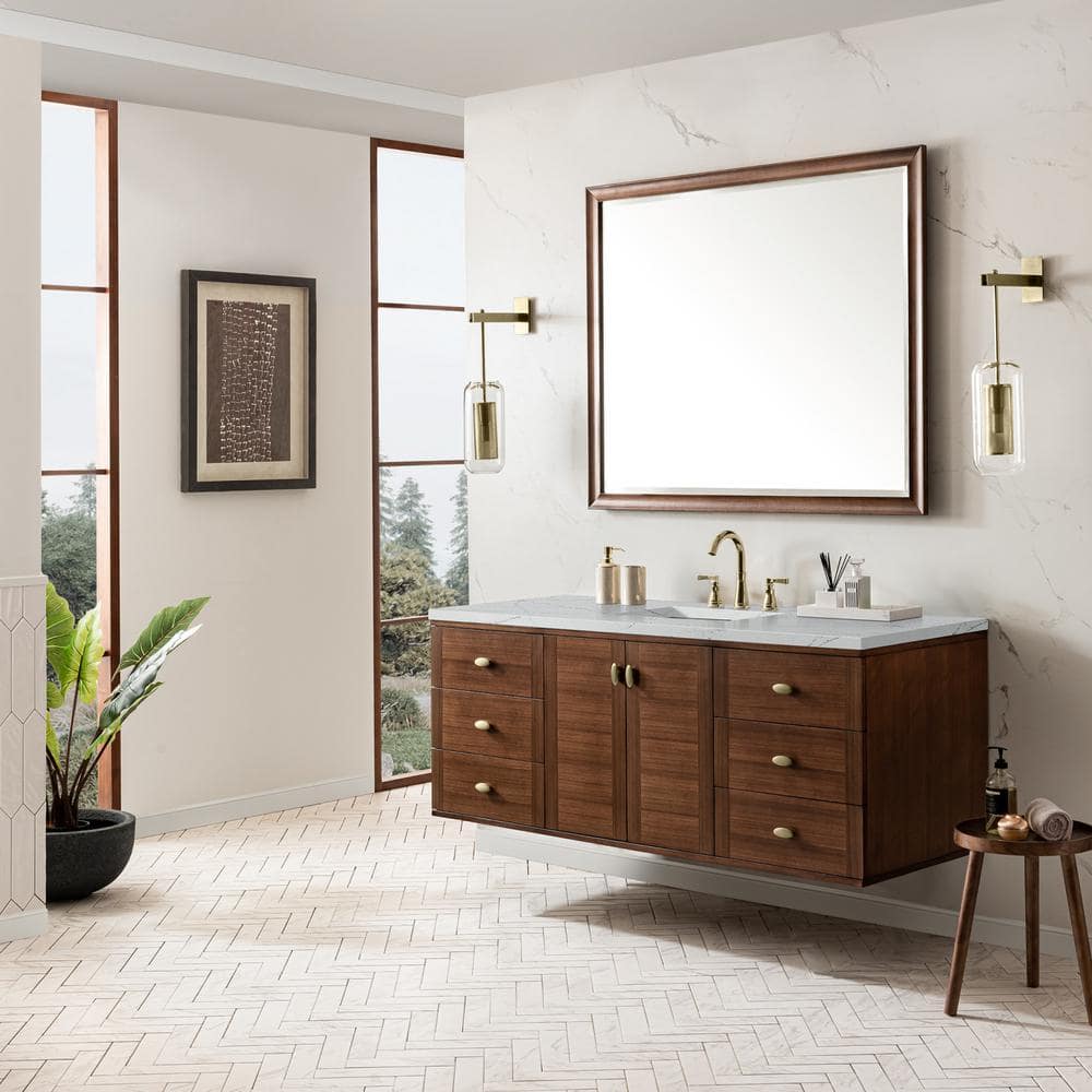 James Martin Vanities Amberly 60" Bathroom Vanity in Walnut with Quartz Top