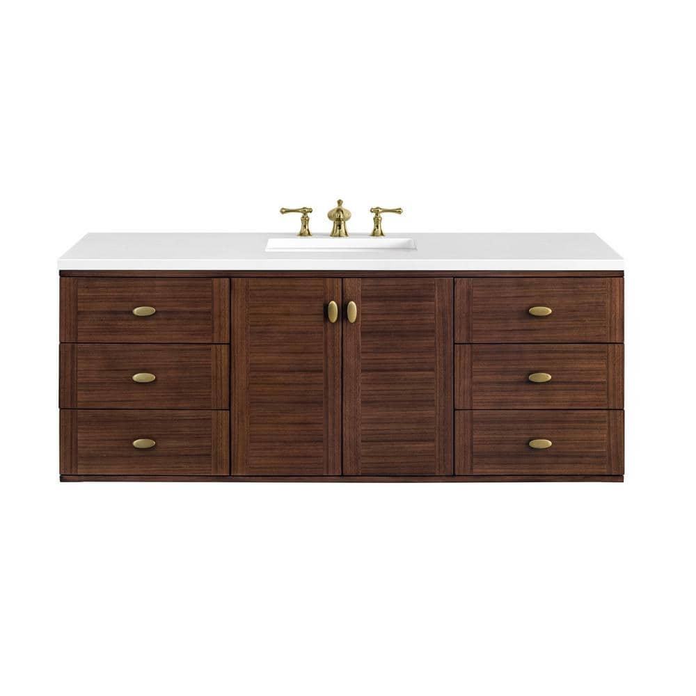 James Martin Vanities Amberly 60" Bathroom Vanity in Walnut with Quartz Top