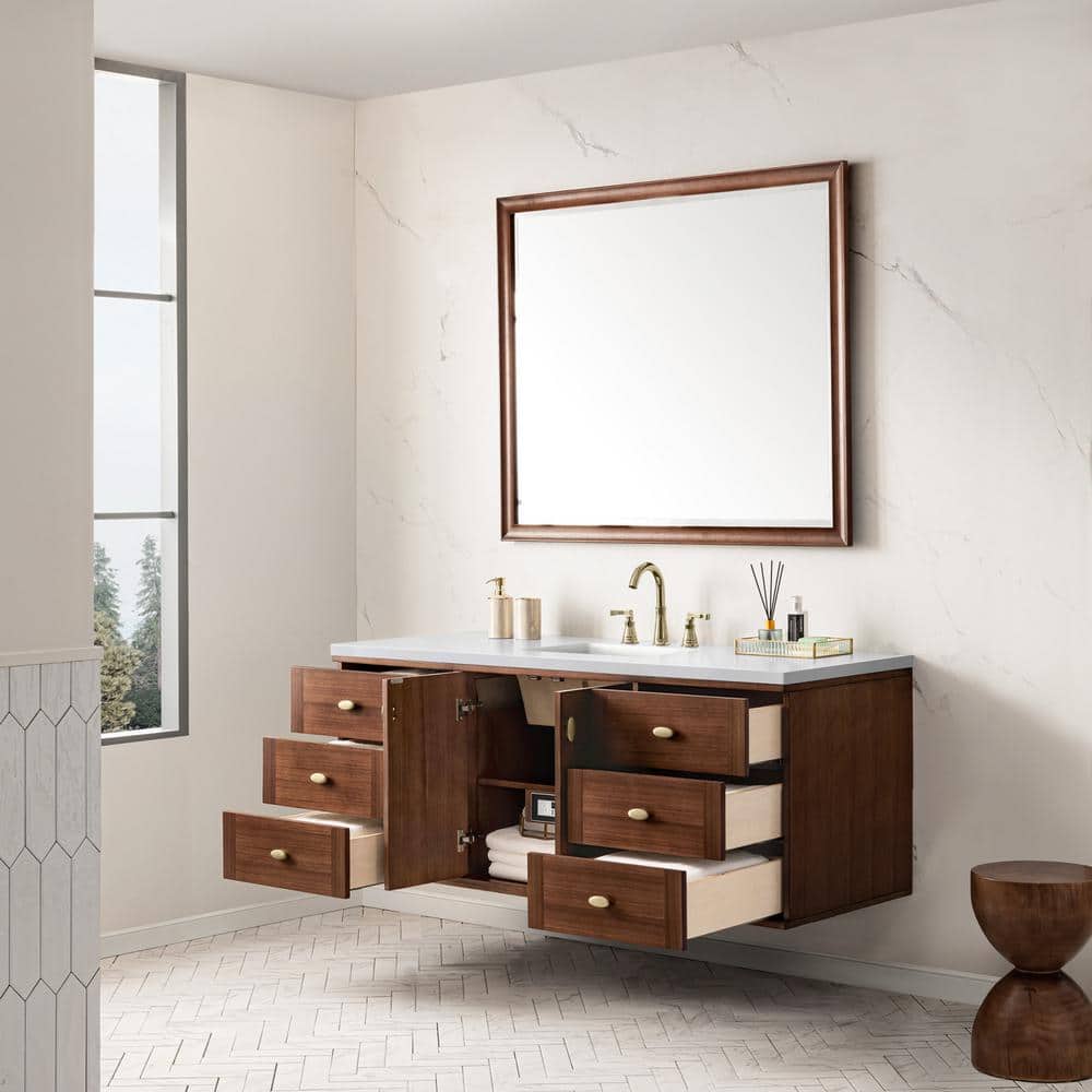 James Martin Vanities Amberly 60" Bathroom Vanity in Walnut with Quartz Top