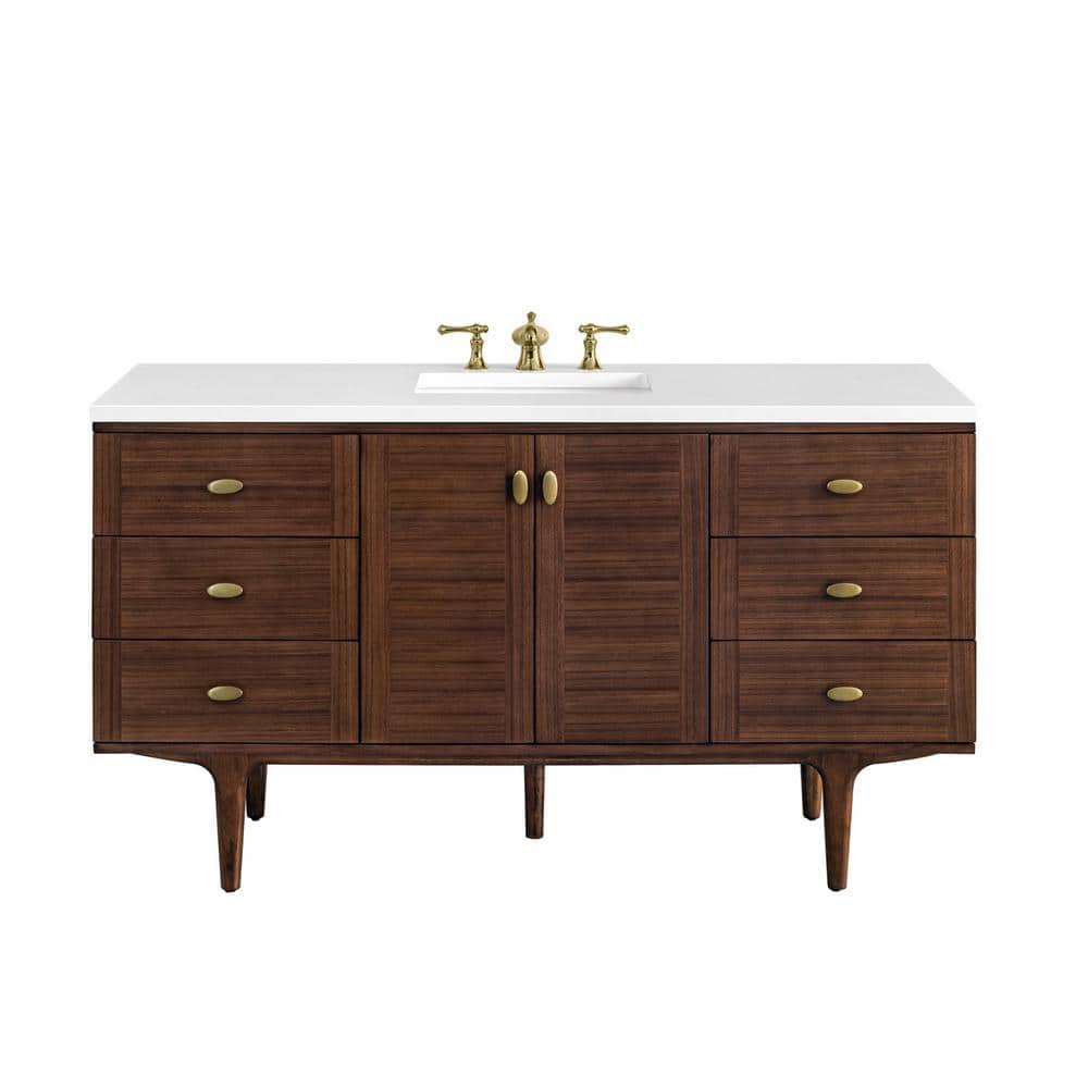 James Martin Vanities Amberly 60" Bathroom Vanity in Walnut with Quartz Top