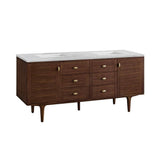 James Martin Vanities Amberly 72" Mid-Century Walnut Bathroom Vanity with Arctic Fall Top