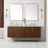 James Martin Vanities Amberly 72" Mid-Century Walnut Bathroom Vanity with Arctic Fall Top
