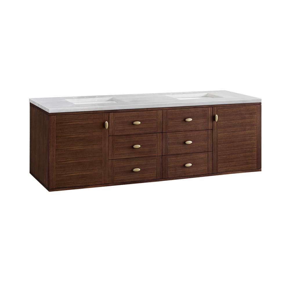 James Martin Vanities Amberly 72" Mid-Century Walnut Bathroom Vanity with Arctic Fall Top