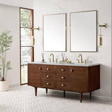 James Martin Vanities Amberly 72" Mid-Century Walnut Bathroom Vanity with Quartz Top