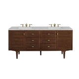 James Martin Vanities Amberly 72" Mid-Century Walnut Bathroom Vanity with Quartz Top