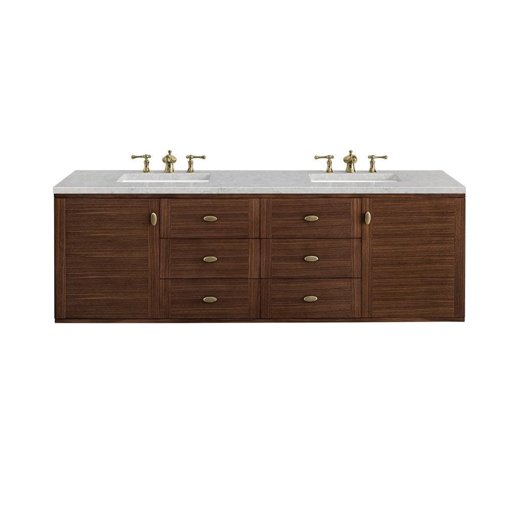 James Martin Vanities Amberly 72" Mid-Century Walnut Bathroom Vanity with Quartz Top