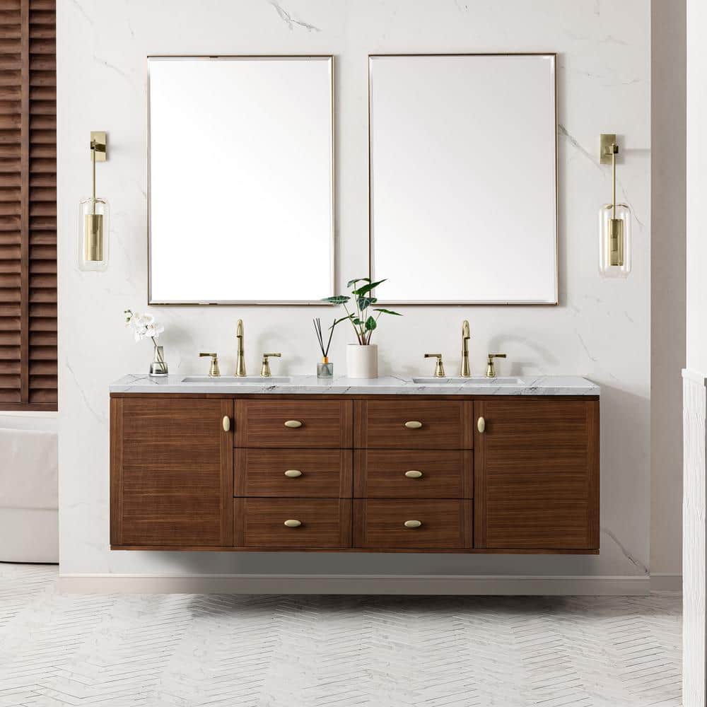 James Martin Vanities Amberly 72" Bathroom Vanity in Walnut with Quartz Top