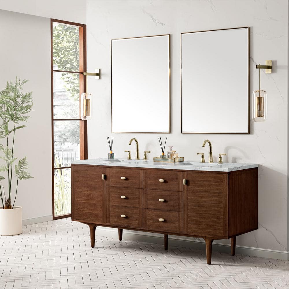 James Martin Vanities Amberly 72" Bathroom Vanity in Walnut with Quartz Top