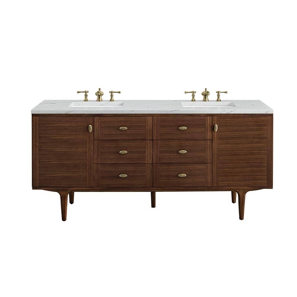 James Martin Vanities Amberly 72" Bathroom Vanity in Walnut with Quartz Top
