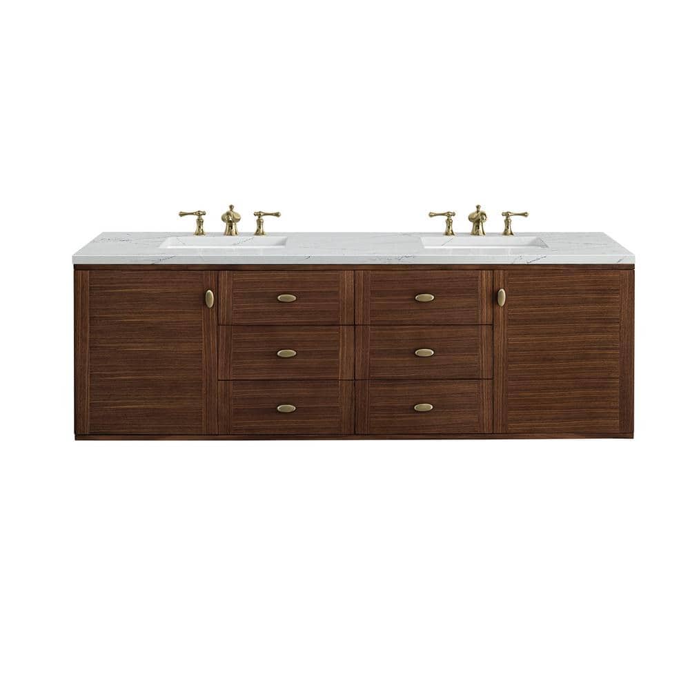 James Martin Vanities Amberly 72" Bathroom Vanity in Walnut with Quartz Top