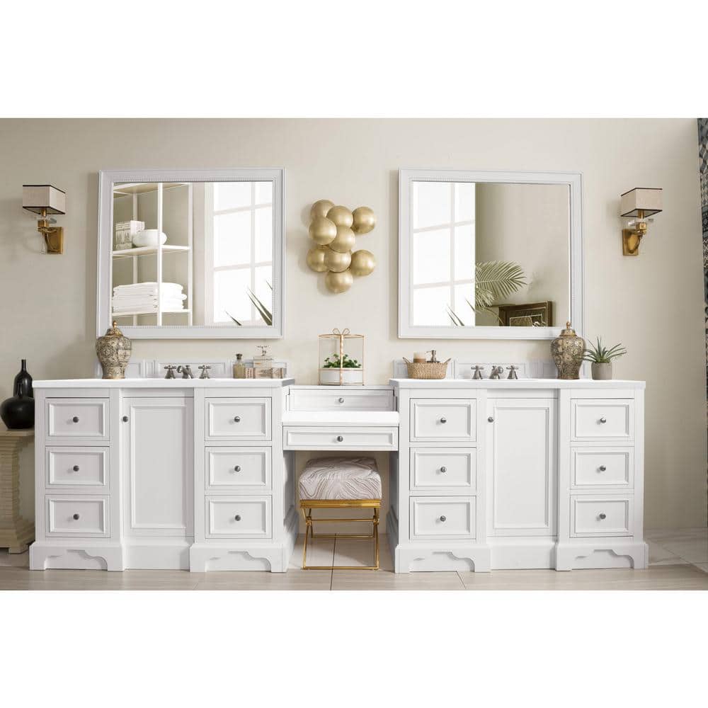 James Martin Vanities De Soto 120.5" Double Bathroom Vanity in Bright White with Quartz Top