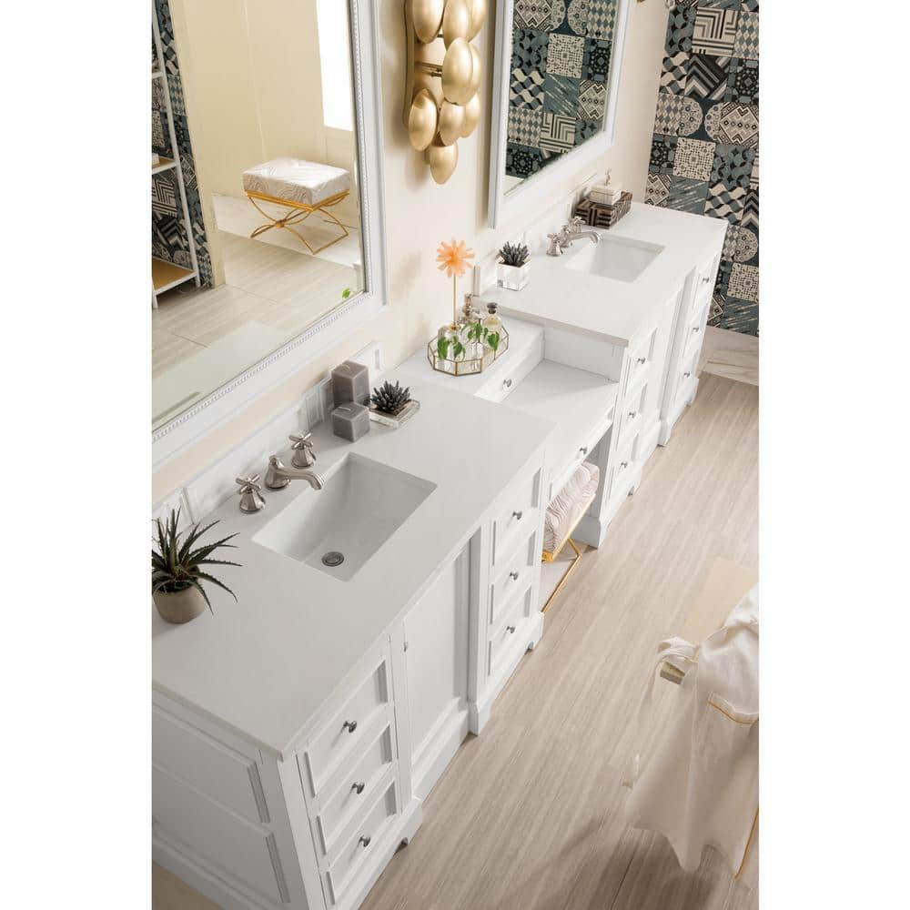 James Martin Vanities De Soto 120.5" Double Bathroom Vanity in Bright White with Quartz Top