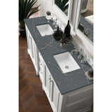 James Martin Vanities De Soto 73.3 in. Double Bathroom Vanity in Bright White with Parisien Bleu Quartz Top