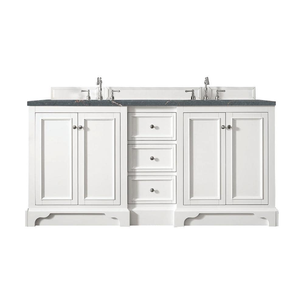 James Martin Vanities De Soto 73.3 in. Double Bathroom Vanity in Bright White with Parisien Bleu Quartz Top