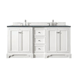 James Martin Vanities De Soto 73.3 in. Double Bathroom Vanity in Bright White with Parisien Bleu Quartz Top